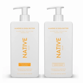 Native Shampoo and Conditioner Almond & Shea Butter - All Hair Type Color & Treated From Fine to Dry Damaged, Sulfate Paraben Silicon and Dye Free - Set, 16.5 fl oz each (2 pack)