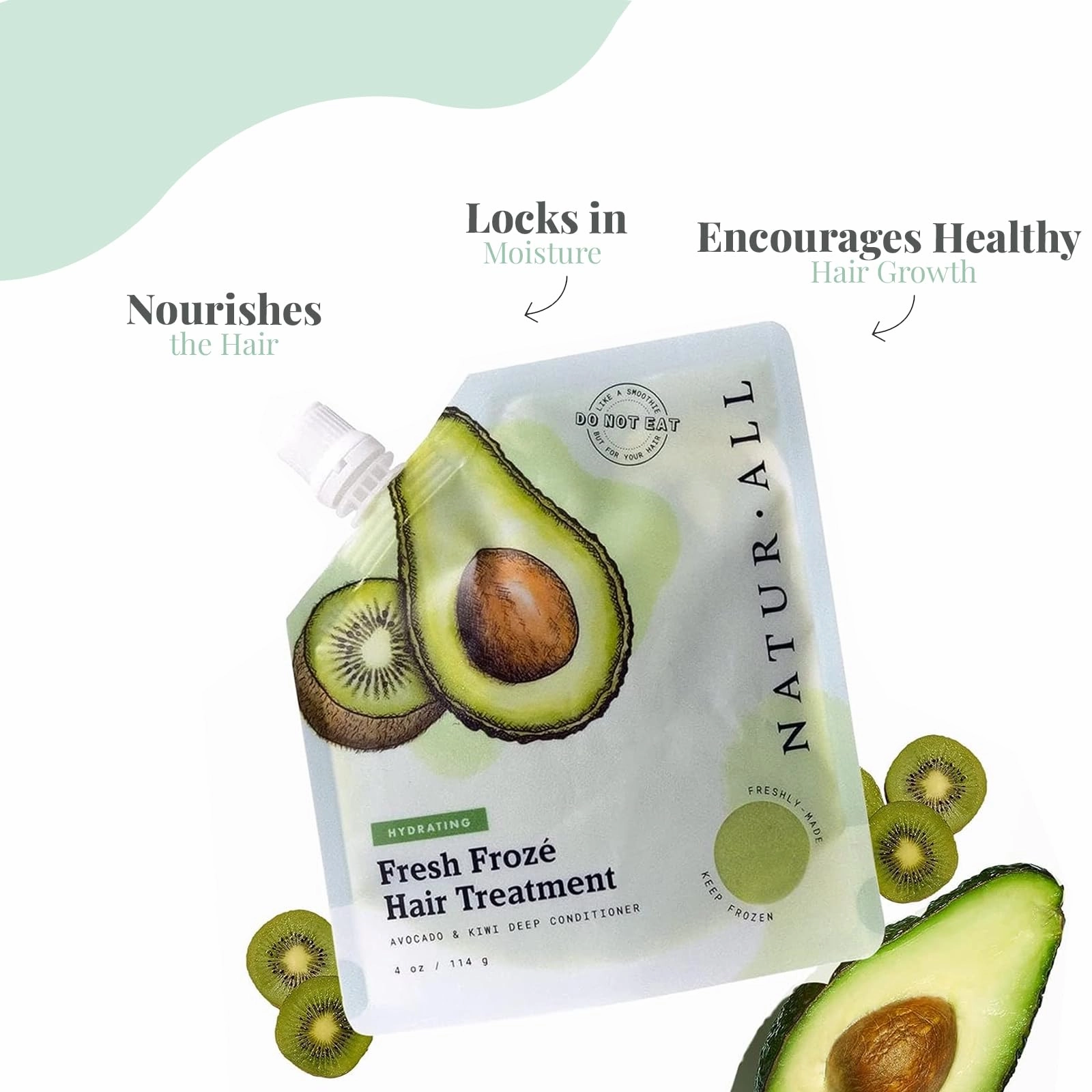 NaturAll 4 Oz. Deep Conditioning Hair Mask - Hydrating Ice Cream Treatment for Dry, Damaged Hair Growth - Ideal for All Hair Types (Avocado & Kiwi)