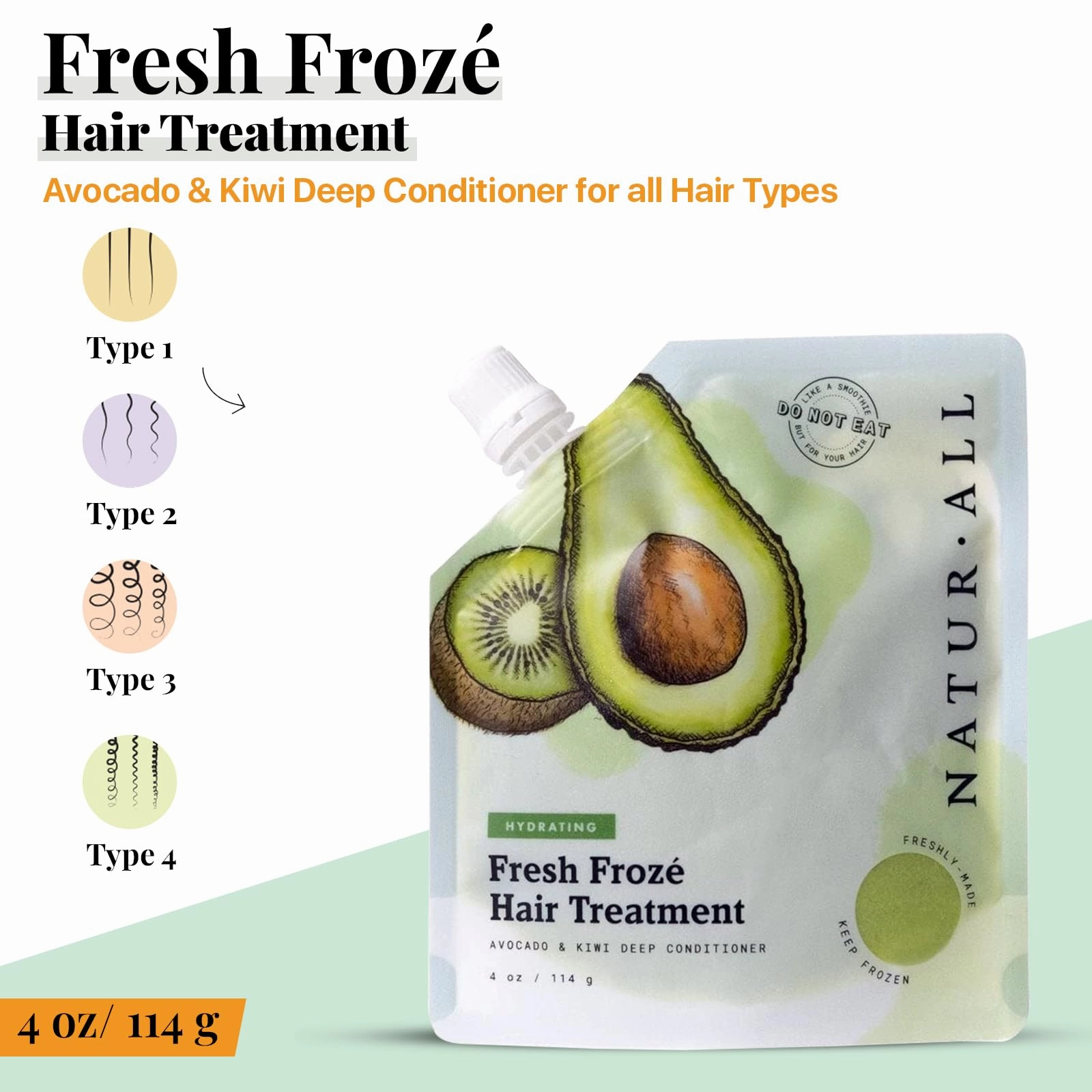 NaturAll 4 Oz. Deep Conditioning Hair Mask - Hydrating Ice Cream Treatment for Dry, Damaged Hair Growth - Ideal for All Hair Types (Avocado & Kiwi)