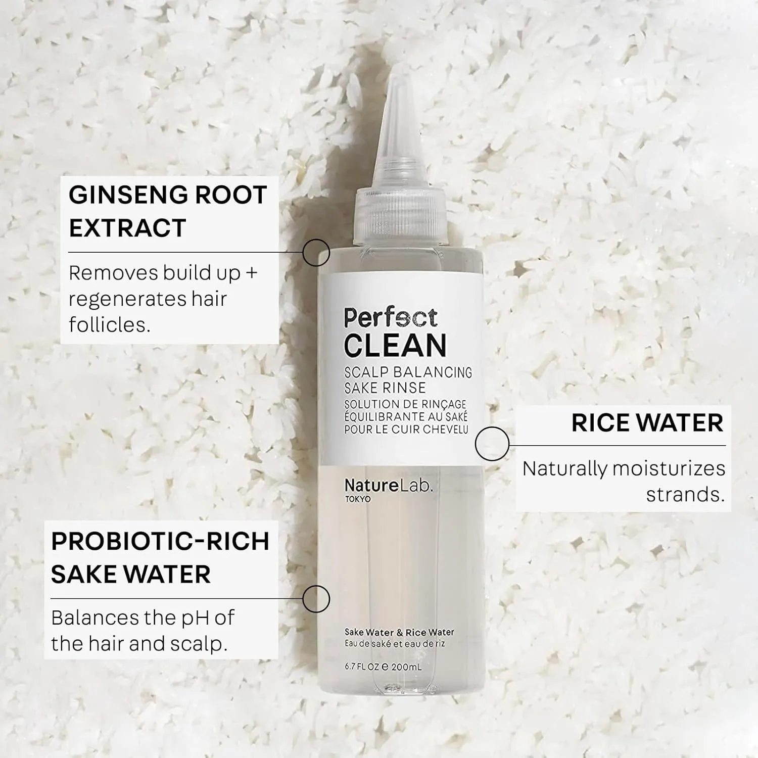NATURELAB. TOKYO Perfect Clean Scalp Balancing Sake Rinse: Removing Product Build-Up and Impurities for Optimal Scalp Health | 6.7 FL OZ / 200 ML
