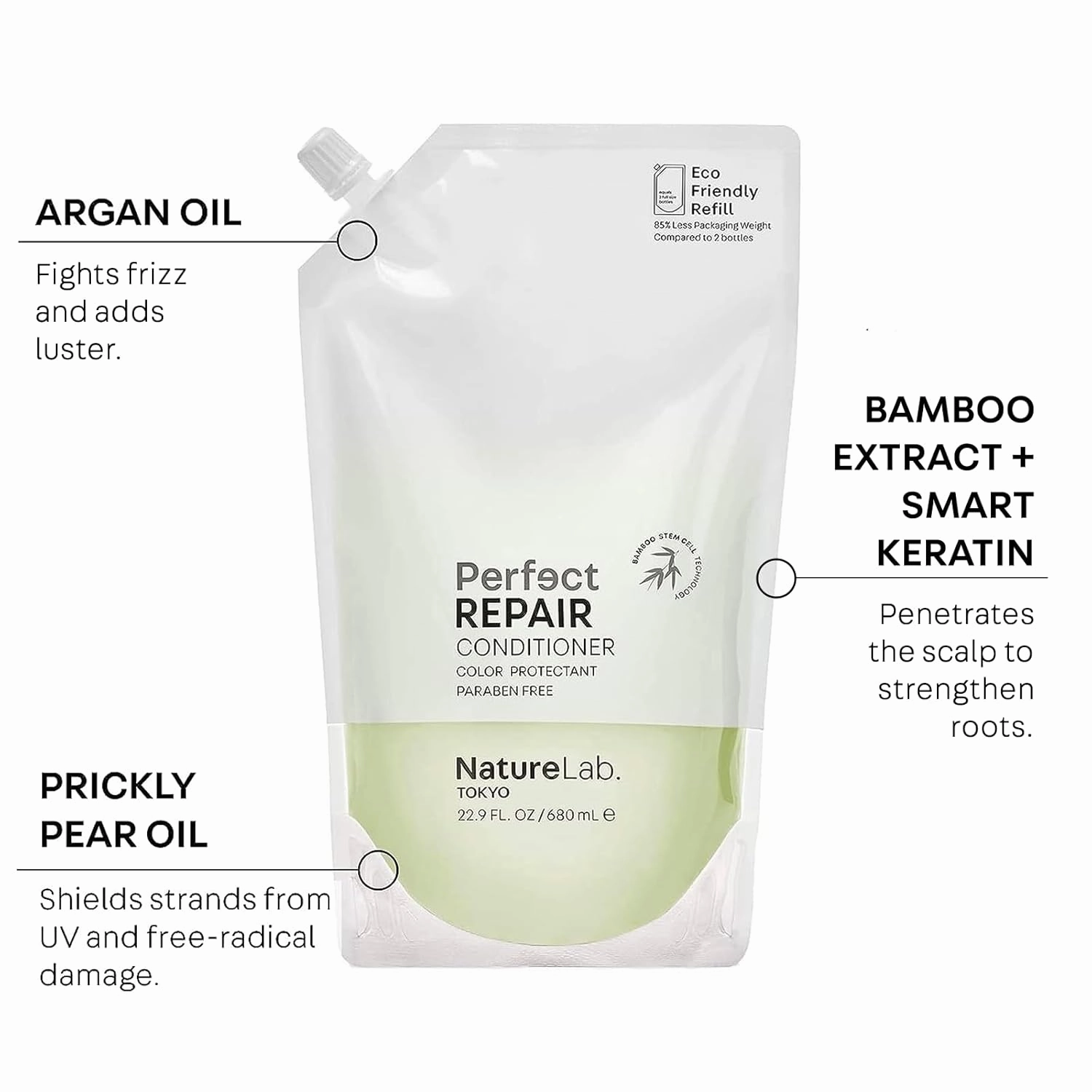 NATURELAB. TOKYO Perfect Repair Conditioner: Eco-Friendly Refill Pouch: Moisturizing Conditioner to Replenish and Restore Damaged, Color Treated Hair and Strengthen New Hair I 22.9 FL OZ / 680ml