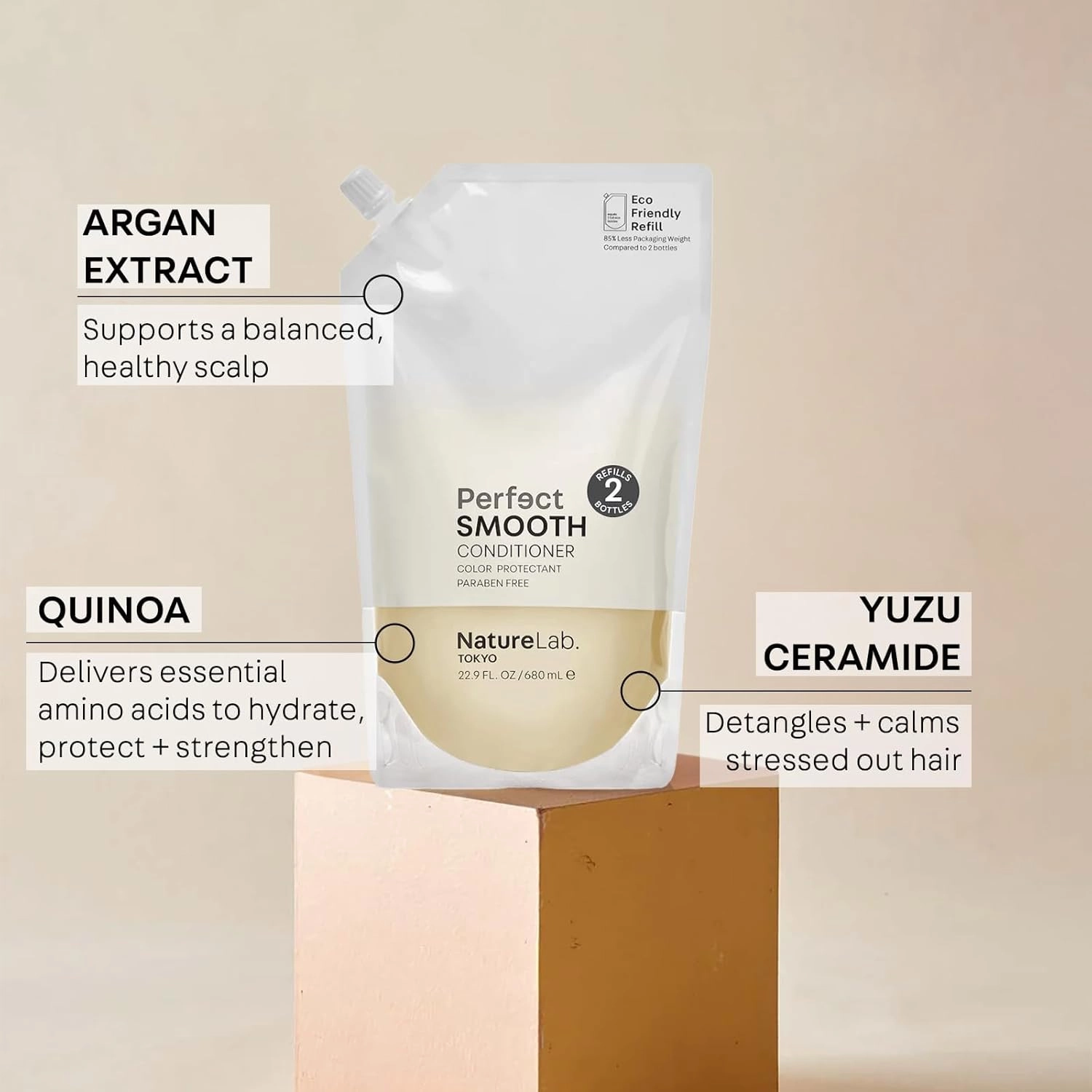 NATURELAB. TOKYO Perfect Smooth Conditioner   Eco-Friendly Refill Pouch Bundle | Lightweight Moisturizing Conditioner for Smoother Frizz-Free Hair | 11.5 oz & Refill 22.9 FL OZ | $49 VALUE