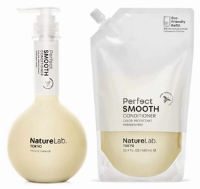 NATURELAB. TOKYO Perfect Smooth Conditioner   Eco-Friendly Refill Pouch Bundle | Lightweight Moisturizing Conditioner for Smoother Frizz-Free Hair | 11.5 oz & Refill 22.9 FL OZ | $49 VALUE