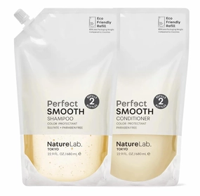 NATURELAB. TOKYO Perfect Smooth Shampoo & Conditioner Refill Duo – Moisturizes & Tames Frizz, Infused with Yuzu Ceramides, Argan & Quinoa, Eco-Friendly Pouch, 22.9 oz Each