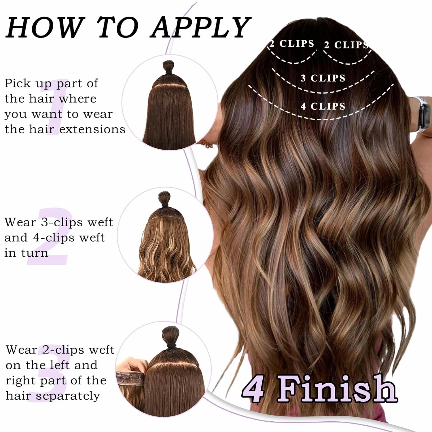 NAYOO 4PCS Clip in Hair Extensions Long Wavy Curly Synthetic Thick Hairpieces Auburn for Women with Fiber Double Weft Hair Full Head（16 Inch, Auburn）