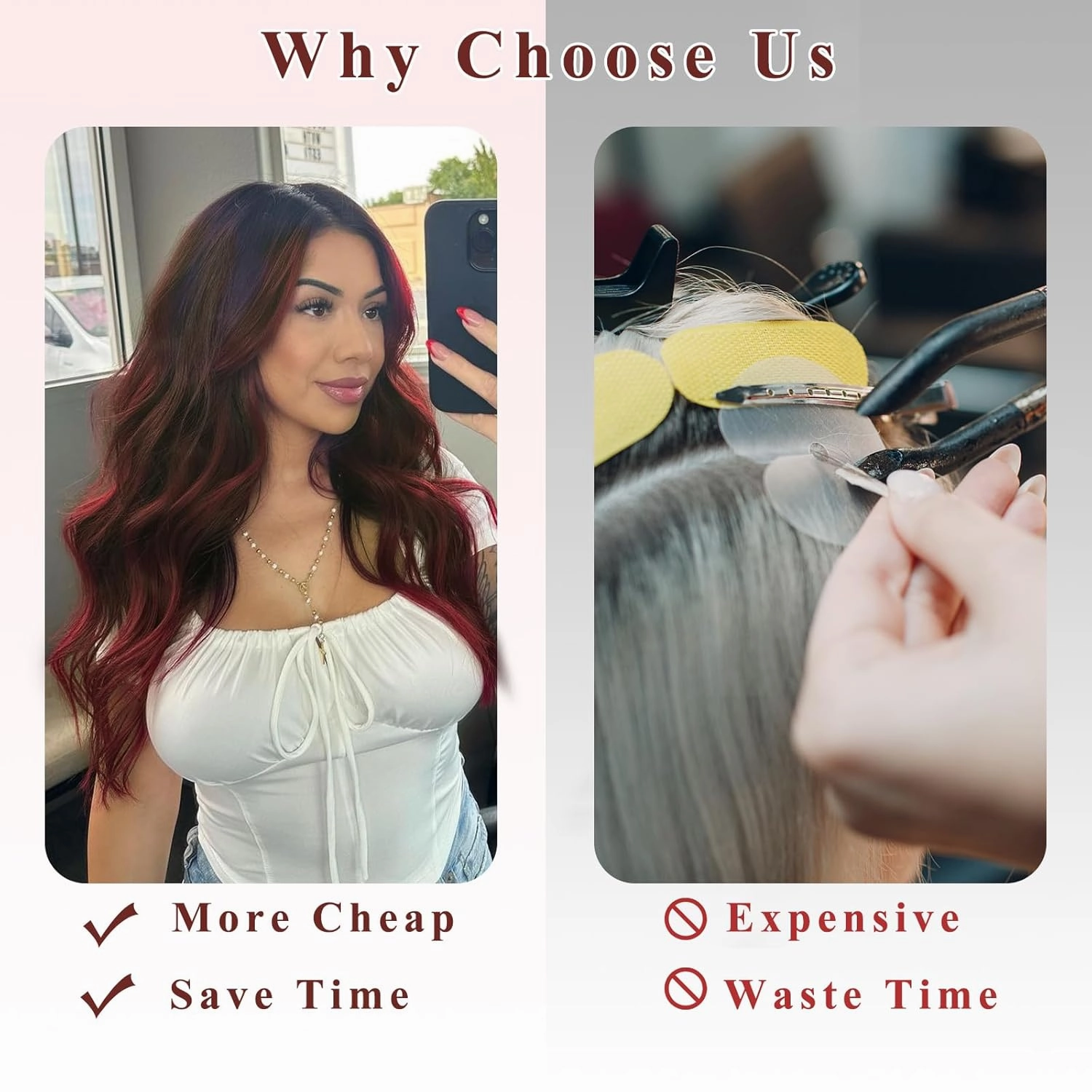 NAYOO Wine Red Hair Clip Extension for Women 4PCS Thick Hairpieces Long Wavy Natural Synthetic Clip in Hair Extensions（20 inch, Wine Red）