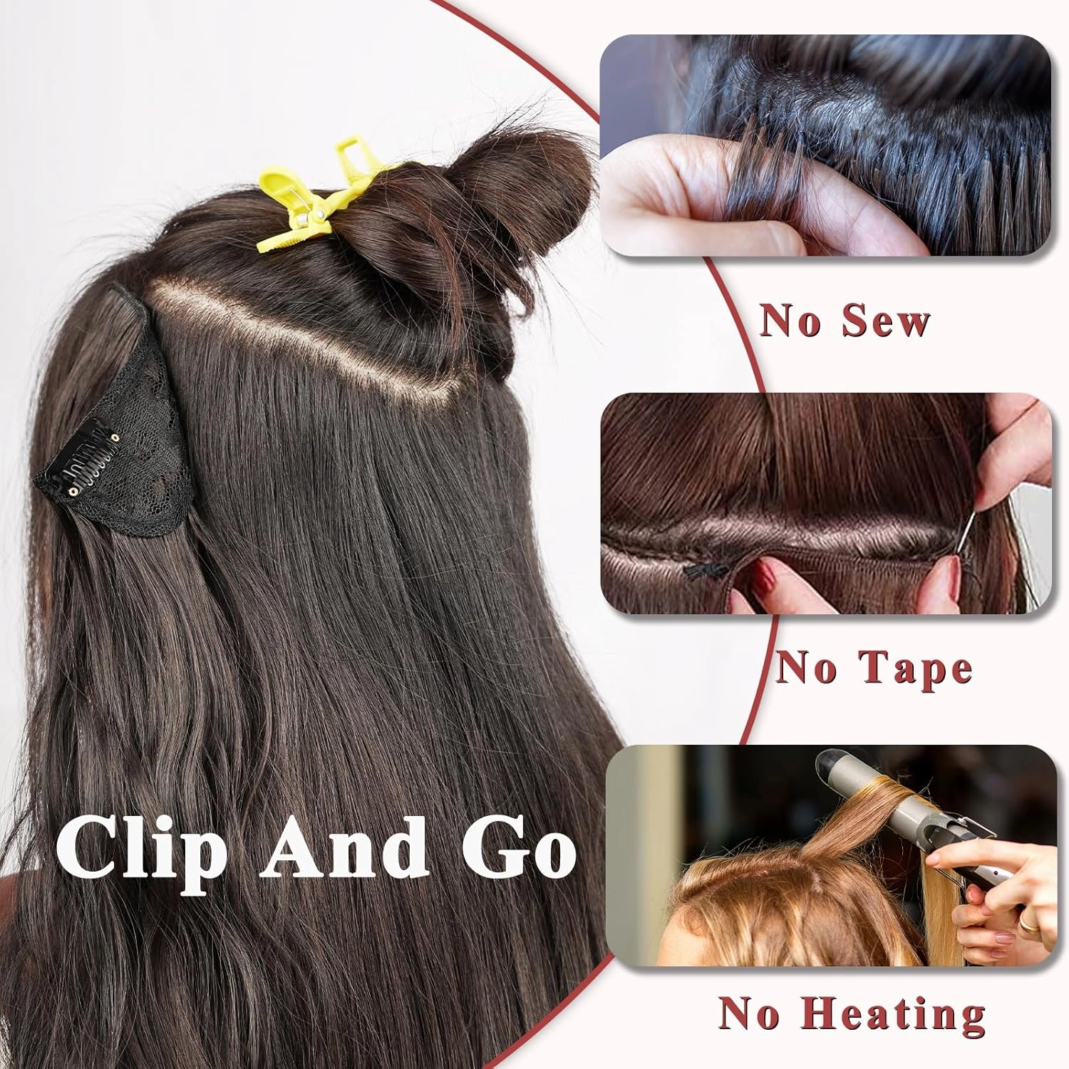 NAYOO Wine Red Hair Clip Extension for Women 4PCS Thick Hairpieces Long Wavy Natural Synthetic Clip in Hair Extensions（20 inch, Wine Red）