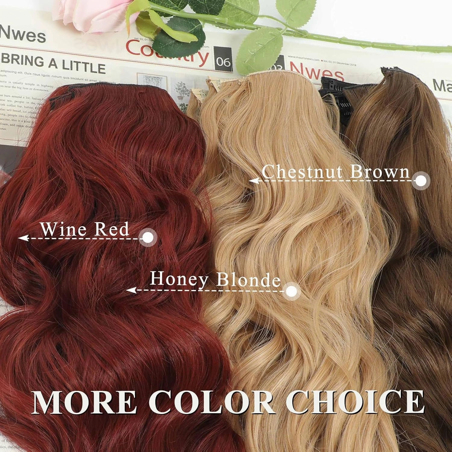 NAYOO Wine Red Hair Clip Extension for Women 4PCS Thick Hairpieces Long Wavy Natural Synthetic Clip in Hair Extensions（24 inch, Wine Red）
