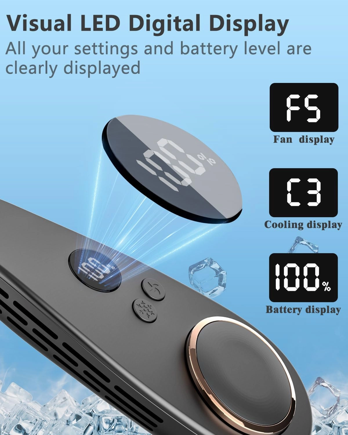 Neck Fan Air Conditioner-5500mAh Portable Neck Fans that Blow Cold Air, Personal Small Bladeless Neck Ac Fan, Best USB Rechargeable Battery Operated Metal Cooling Plate Neck Cooler for Women Men Black
