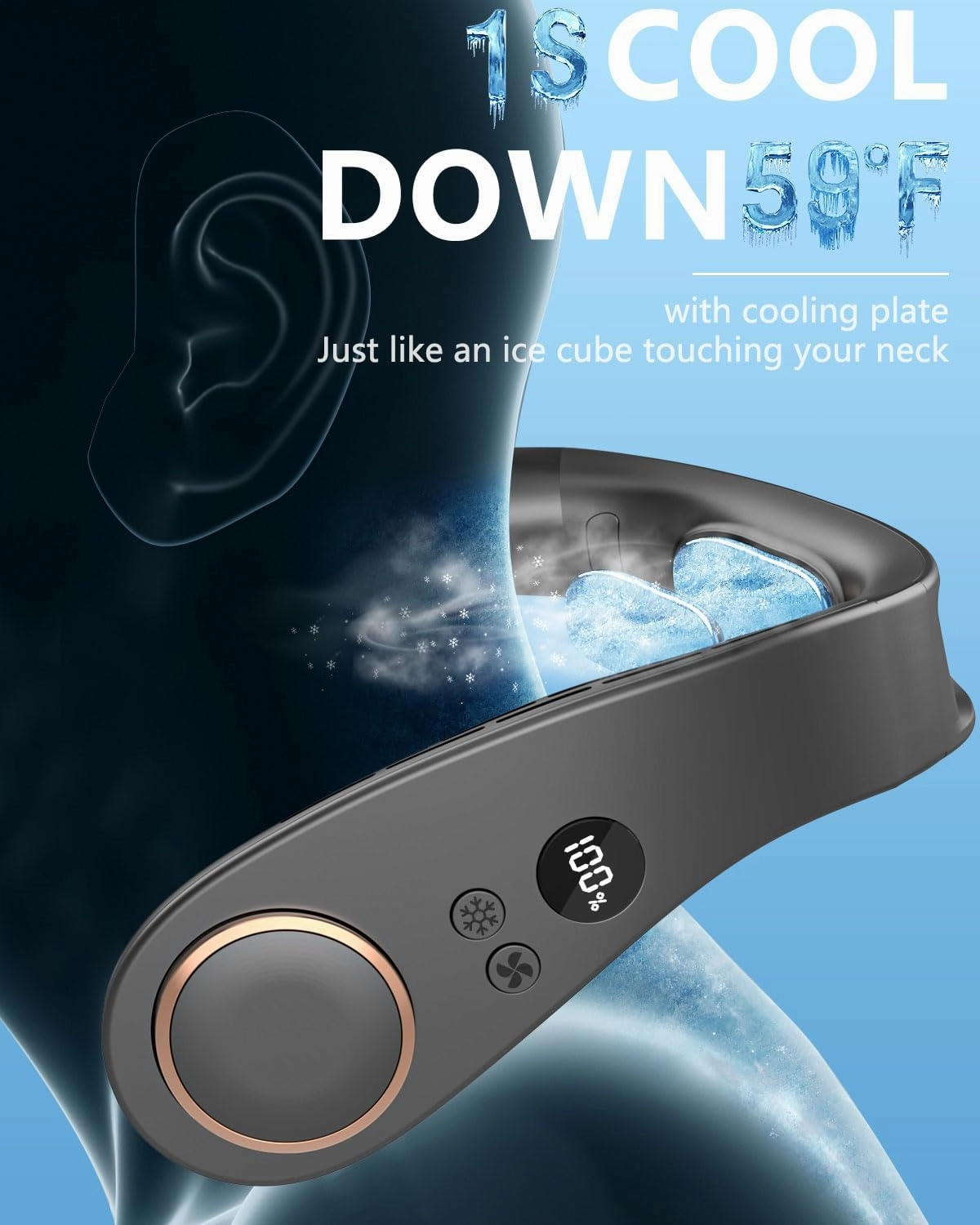 Neck Fan Air Conditioner-5500mAh Portable Neck Fans that Blow Cold Air, Personal Small Bladeless Neck Ac Fan, Best USB Rechargeable Battery Operated Metal Cooling Plate Neck Cooler for Women Men Black