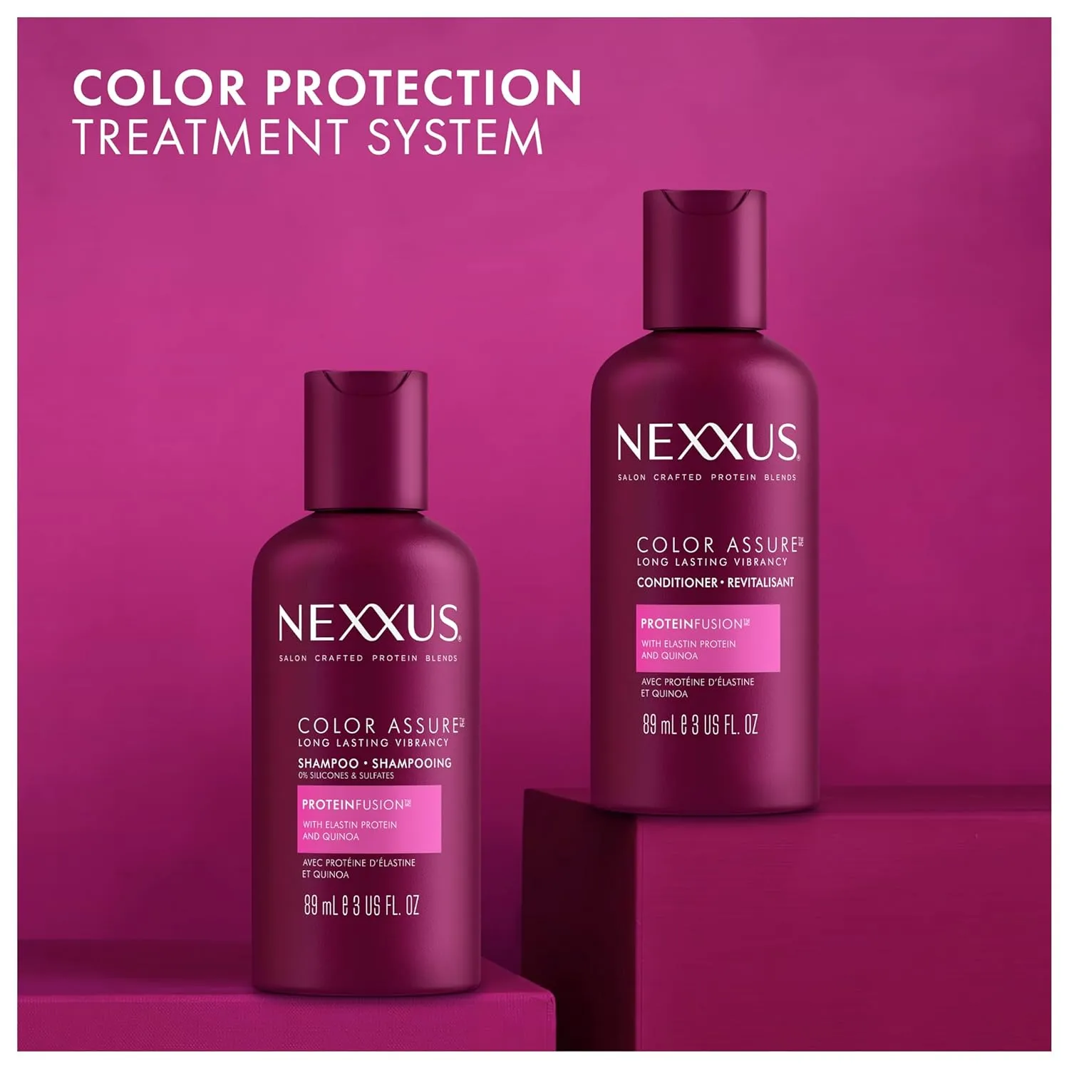 Nexxus Travel Shampoo and Conditioner, Color Assure – Replenishes and Extends Hair Color Vibrancy, 3 Oz Ea