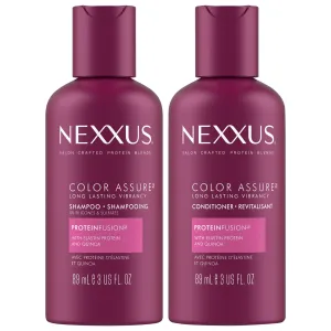 Nexxus Travel Shampoo and Conditioner, Color Assure – Replenishes and Extends Hair Color Vibrancy, 3 Oz Ea