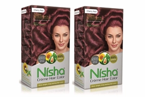 Nisha Cream Hair Color Rich Bright Long Lasting Hair Colouring For Ultra Soft Deep Shine 100% Grey Coverage Conditioning With Natural Herbs Cherry Red (Pack of 2)
