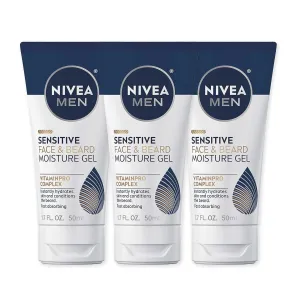 NIVEA Men Sensitive Face and Beard Moisture Gel, Gentle Face and Beard Moisturizer for Men Instantly Hydrates Skin and Conditions Facial Hair, 1.7 Fl Oz Tube, Pack of 3