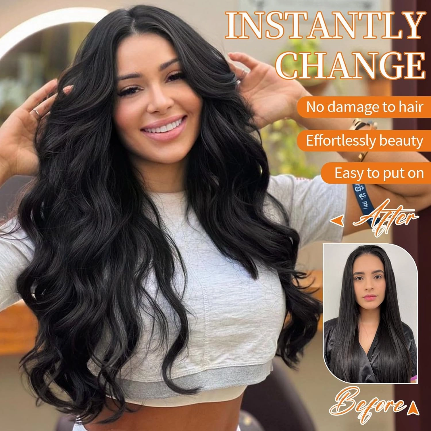 Nnzes Long Black Wavy Wig 4x1 Lace Natural Hairline Middle Part Curly Heat-Resistant Synthetic Fiber for Women & Beginners Daily Party Use 26In