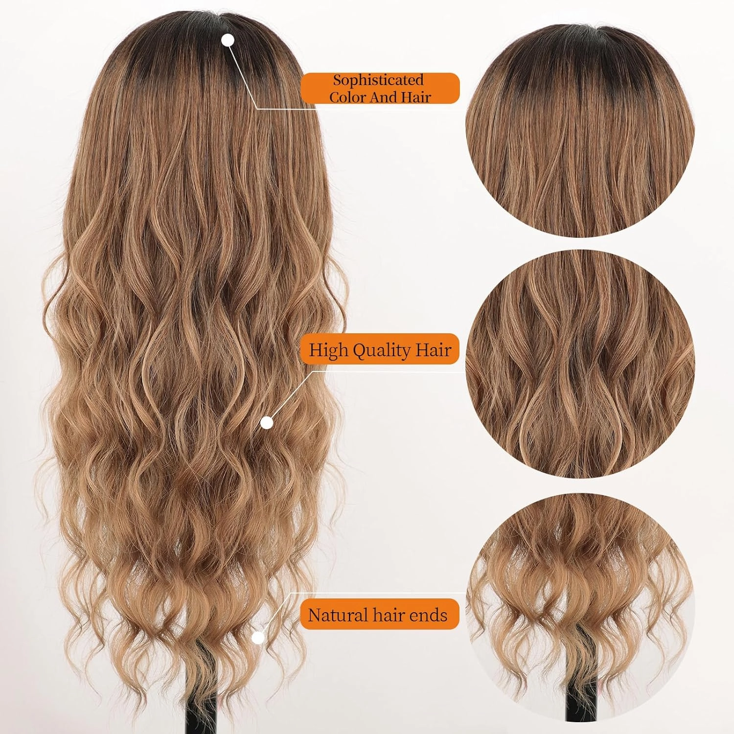 Nnzes Long Brown Mixed Blonde Wavy Wig 4x1 Lace Natural Hairline Middle Part Curly Heat-Resistant Synthetic Fiber for Women & Beginners Daily Party Use 26In