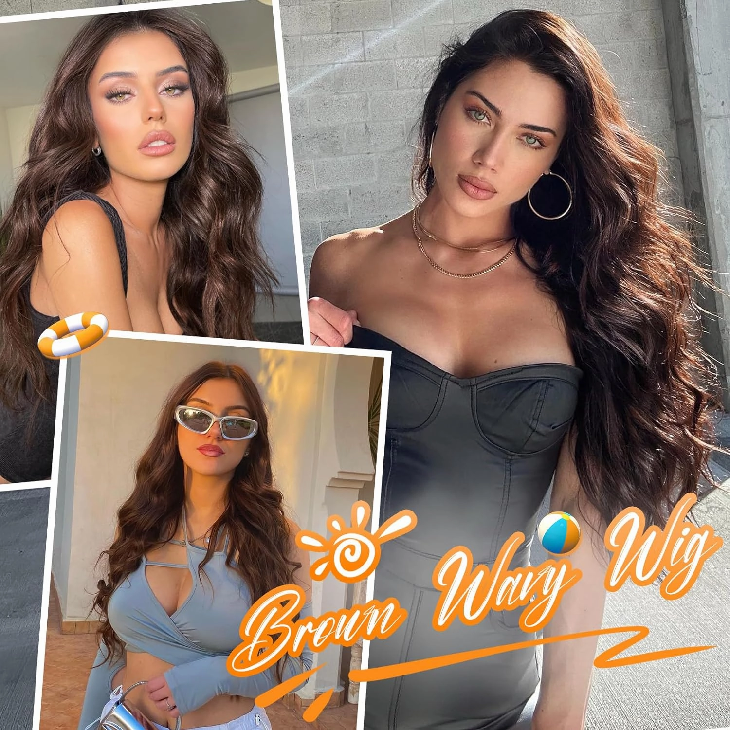 Nnzes Long Chocolate Brown Wavy Wig 4x1 Lace Natural Hairline Middle Part Curly Heat-Resistant Synthetic Fiber for Women & Beginners Daily Party Use 26In