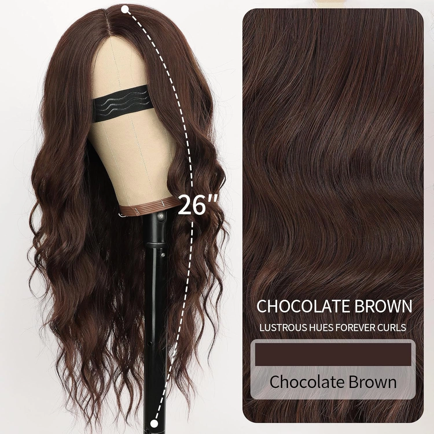 Nnzes Long Chocolate Brown Wavy Wig 4x1 Lace Natural Hairline Middle Part Curly Heat-Resistant Synthetic Fiber for Women & Beginners Daily Party Use 26In