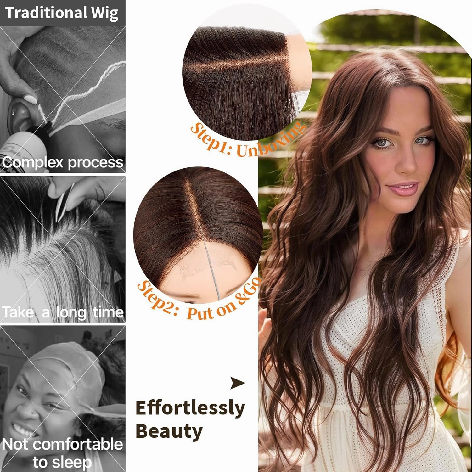 Nnzes Long Chocolate Brown Wavy Wig 4x1 Lace Natural Hairline Middle Part Curly Heat-Resistant Synthetic Fiber for Women & Beginners Daily Party Use 26In