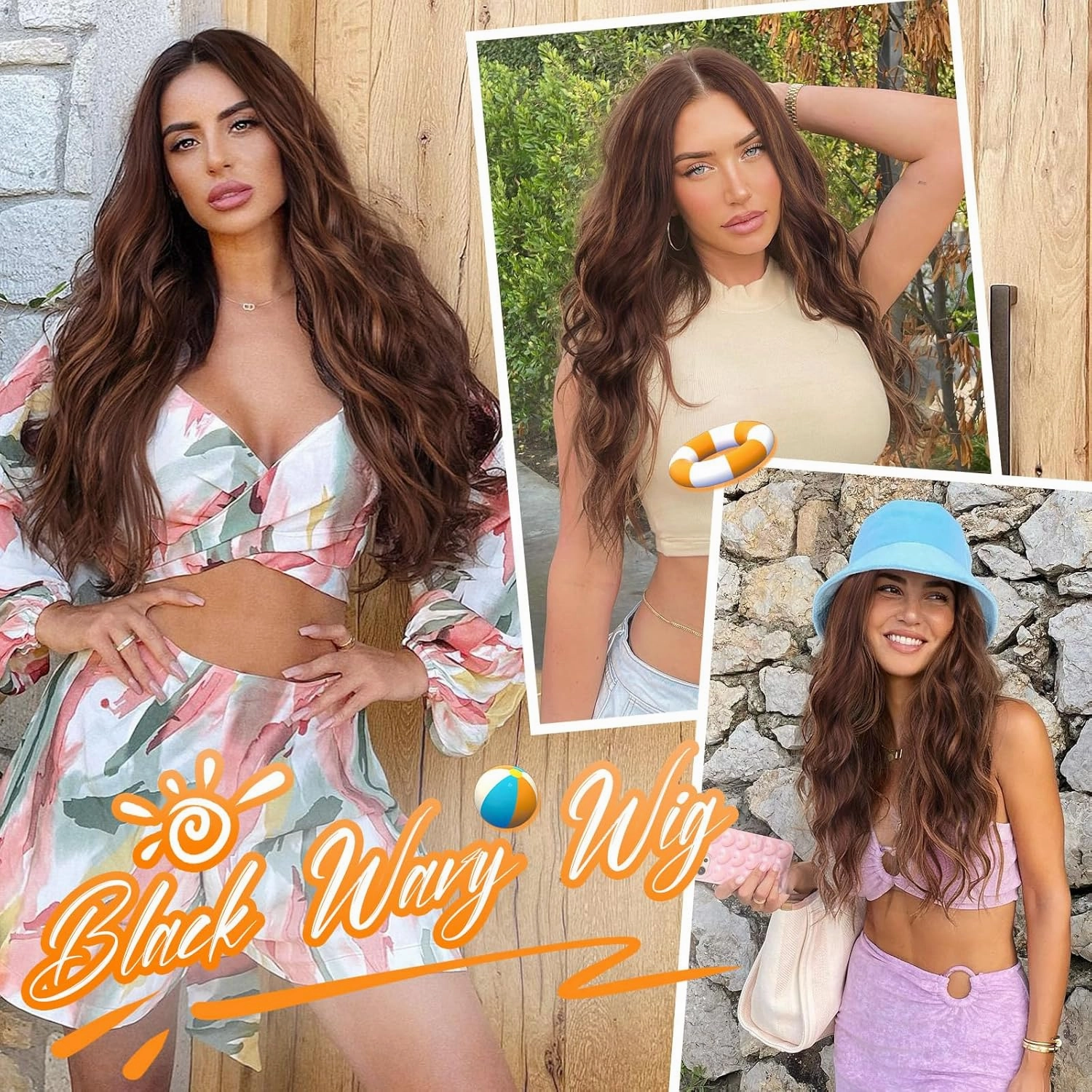 Nnzes Long Chocolate Copper Brown mixed Light Brown Wavy Wig 4x1 Lace Natural Hairline Middle Part Curly Heat-Resistant Synthetic Fiber for Women & Beginners Daily Party Use 26In