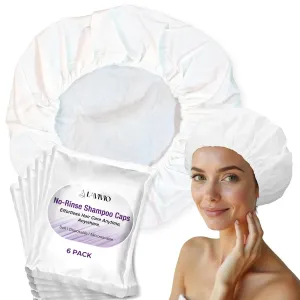 No Rinse Shampoo Caps - 6 Pack Shampoo Caps No Rinse for Elderly and Bedridden Patients Hair wash - Shower Caps No Rinse with Waterless Shampoo & Conditioner with Aloe Vera & Vitamins