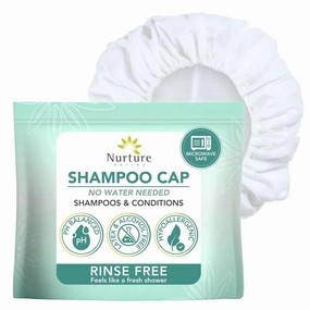 No Water Rinse Free Shampoo Cap by Nurture | Microwavable Hair Washing & Conditioning Shower Caps | Waterless Bathing | Disposable & Hypoallergenic for Adults, Bedridden & Elderly