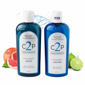 Non-Comedogenic & Sulfate-Free Shampoo & Conditioner Set by Clear 2 Perfection, Ideal for Acne-Prone Skin & Bacne, Esthetician Developed, Fights Breakouts & Promotes Healthy Hair
