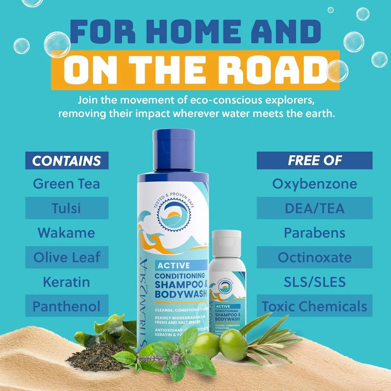 Non Toxic Shampoo and Conditioner, Body Wash 3 in 1 for Swim - Reef Safe Swimmers Shampoo for Men, Women Kids - All Natural Organic Shampoo Conditioner, Biodegradable Soap Camping Travel Size 1.69oz