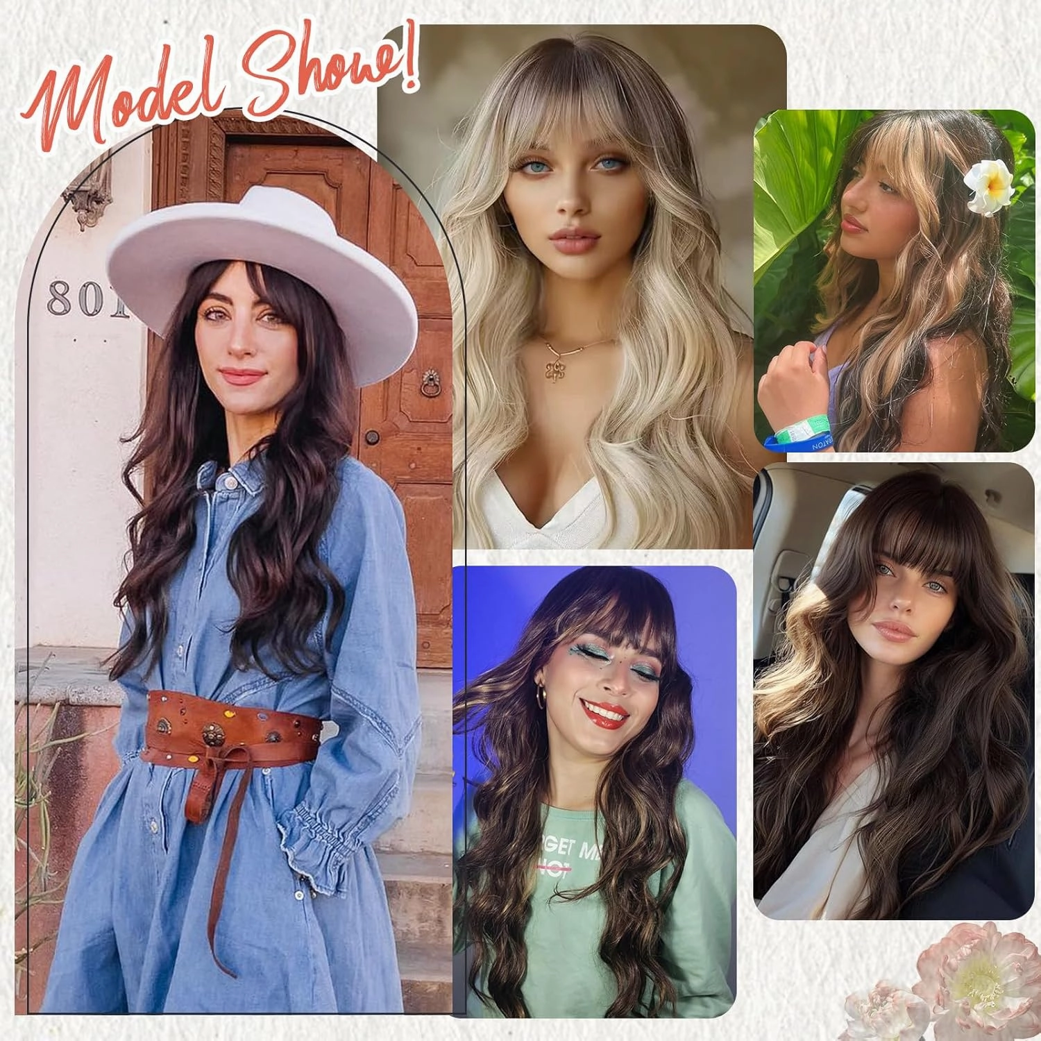 NOSTALGIA Blonde Wig with Bangs 26 Inches Long Wavy Ombre Blonde Wig with Dark Roots Synthetic Heat Resistant Wigs for Women Daily Party Use