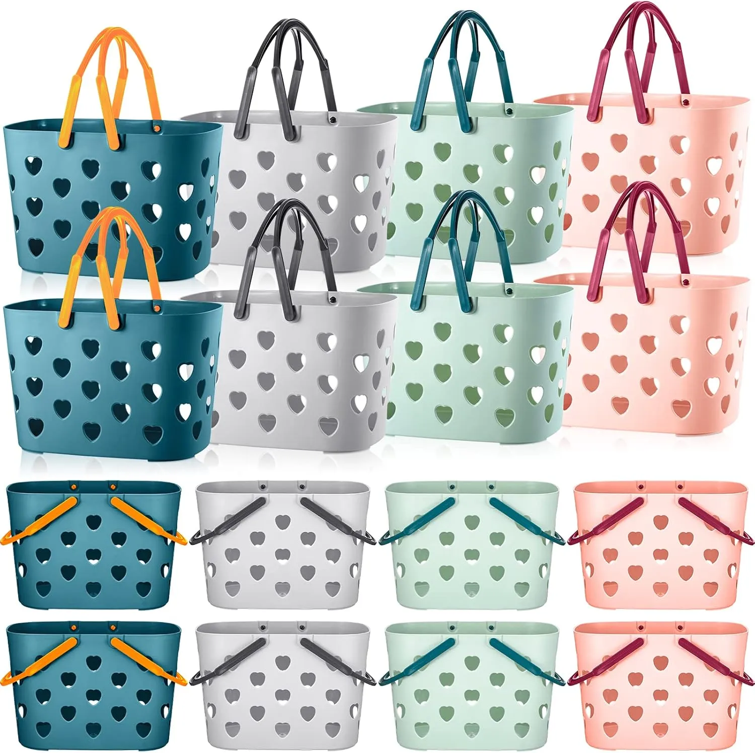 Nuenen Portable Shower Caddy Basket Plastic Storage Basket with Handle Shower Caddy Tote Box Heart Shower Caddy Organizer Bin for Bathroom Dorm Kitchen Storage Room Laundry