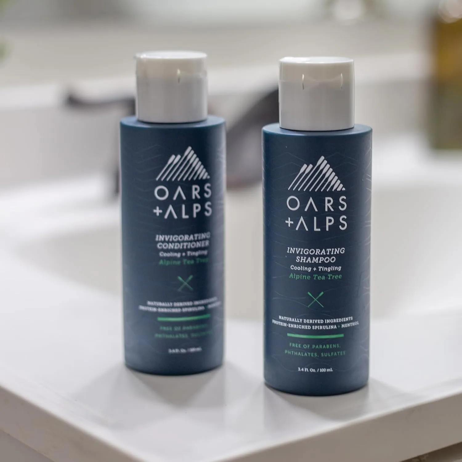 Oars   Alps Men's Sulfate Free Hair Shampoo and Conditioner Set, Infused with Witch Hazel and Tea Tree Oil, Alpine Tea Tree, Travel Size 3.4oz Each