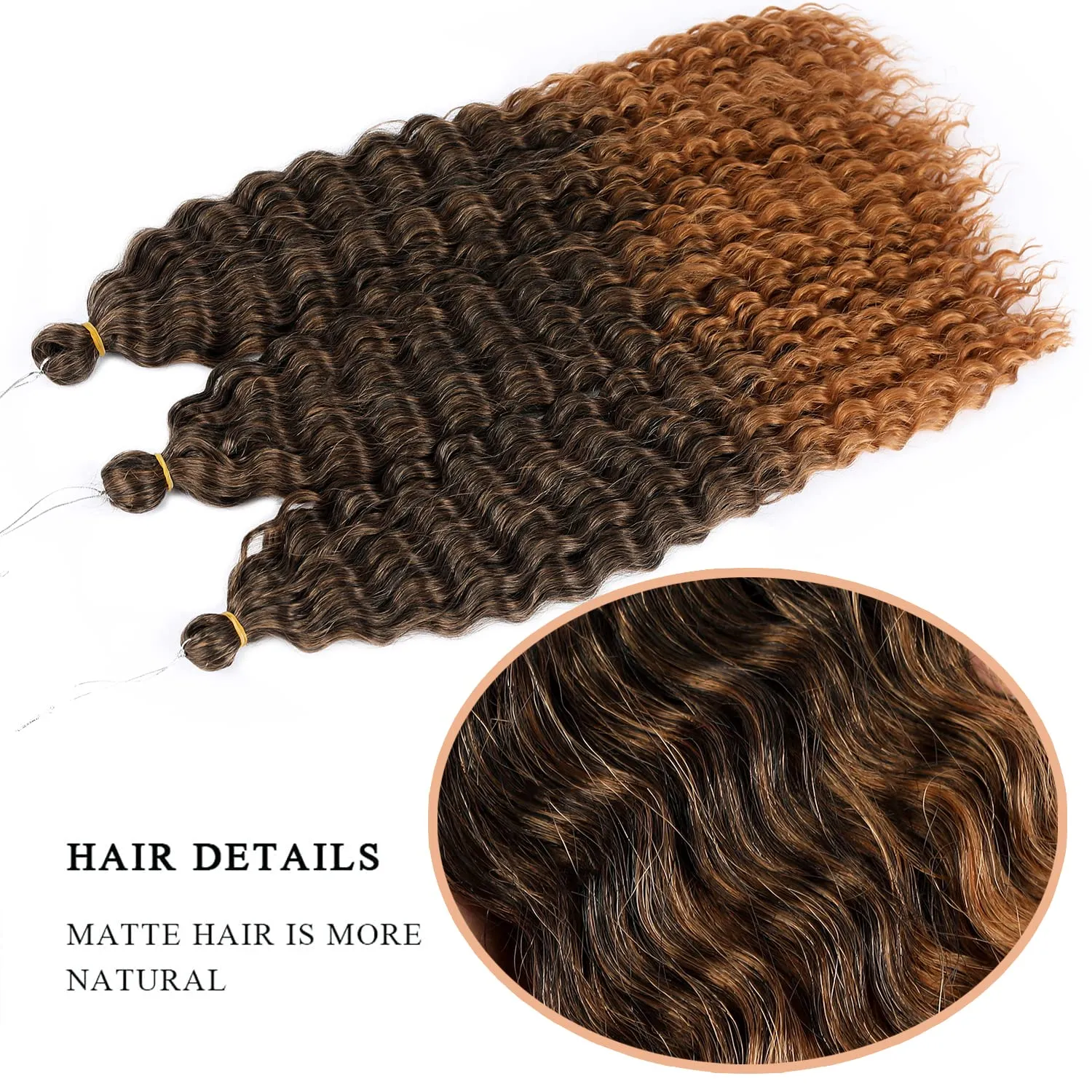 Ocean Wave Braiding Hair Brown 30in Curly Crochet Hair Extensions 6packs Synthetic Ombre Crochet Hair Extensions for Women #1BT30