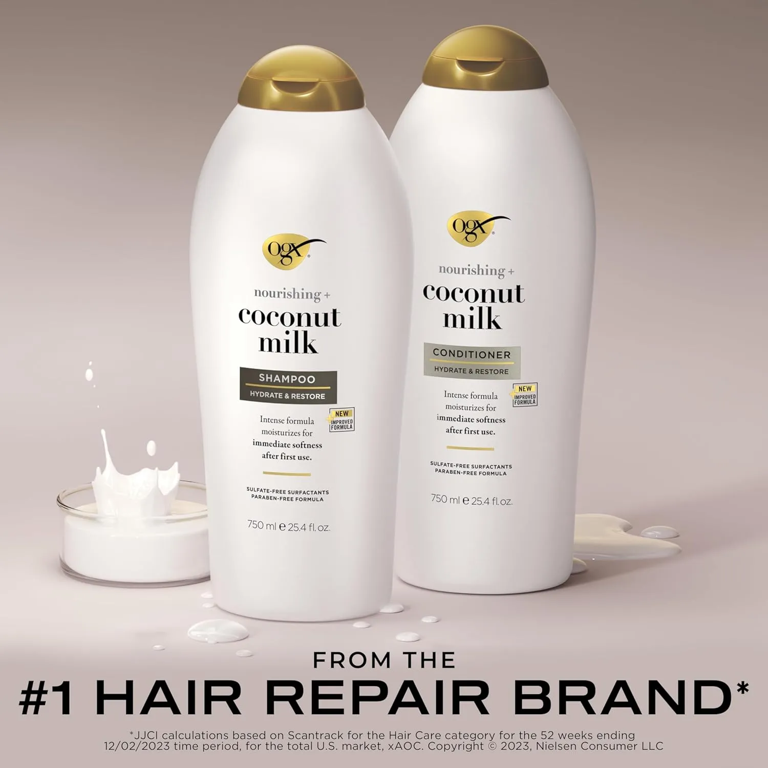 OGX Shampoo and Conditioner Set, Nourishing   Coconut Milk, Sulfate Free Shampoo and Conditioner for Moisturizing & Strengthening Hair Care, 25.4 FL OZ, 2 Pack