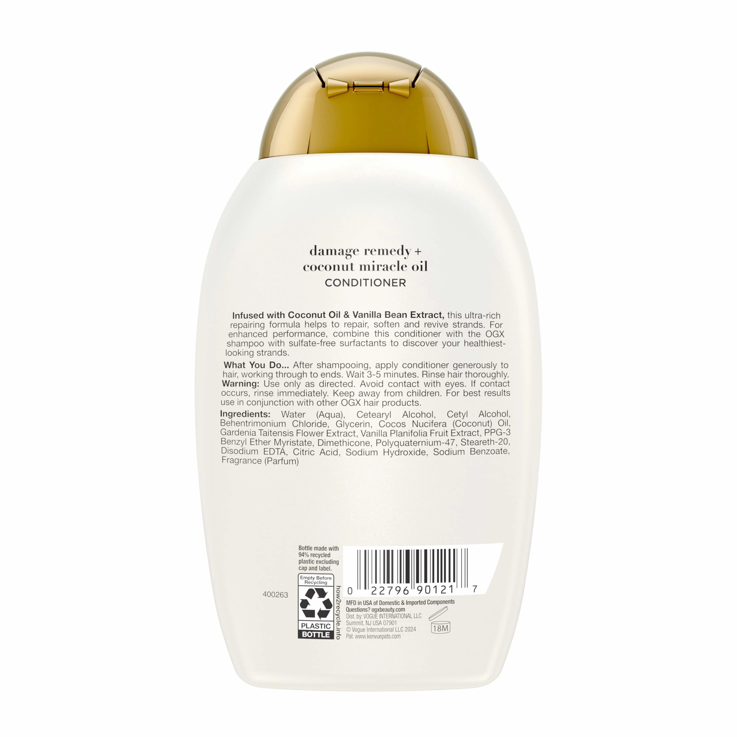 OGX Extra Strength Damage Remedy   Coconut Miracle Oil Conditioner for Dry, Frizzy or Coarse Hair, Paraben-Free, Sulfate-Free Surfactants, 13 Fl Oz