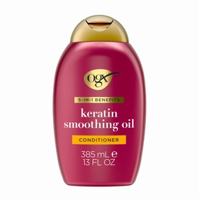 OGX Frizz-Free   Keratin Smoothing Oil Conditioner, 5 in 1, for Frizzy Hair, Shiny Hair, 13 Fl Oz