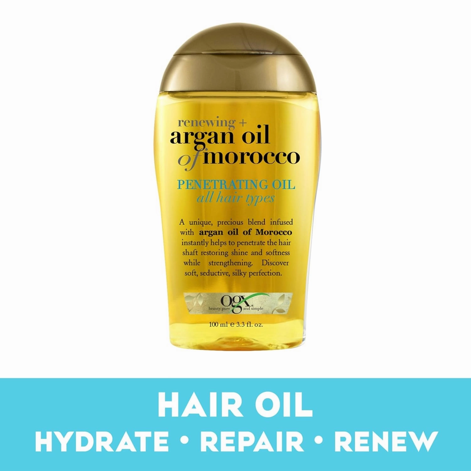 OGX Renewing   Argan Oil of Morocco Penetrating Hair Oil Treatment, Moisturizing & Strengthening Silky Oil for All Hair Types, Paraben-Free, Sulfated-Surfactants Free, 3.3 fl oz (Pack of 2)