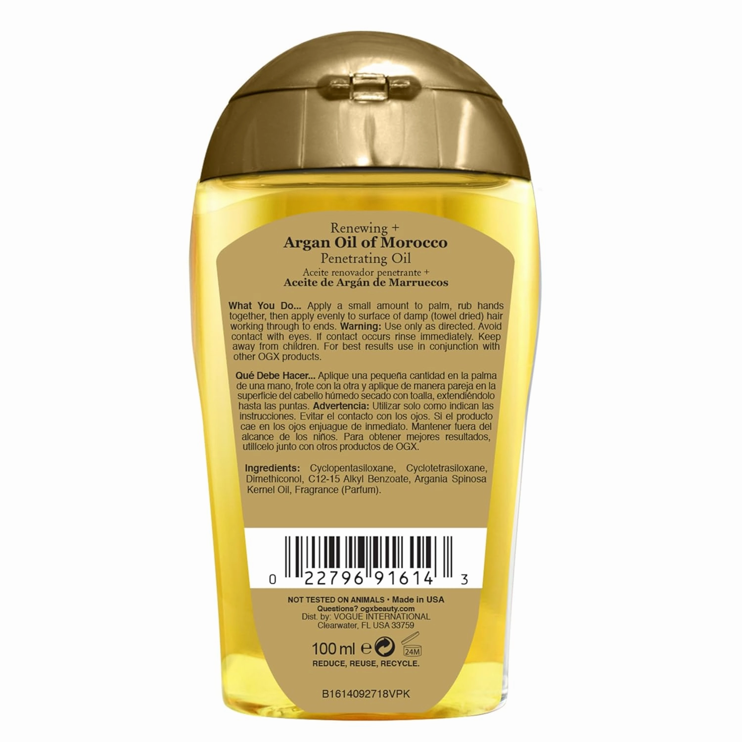 OGX Renewing   Argan Oil of Morocco Penetrating Hair Oil Treatment, Moisturizing & Strengthening Silky Oil for All Hair Types, Paraben-Free, Sulfated-Surfactants Free, 3.3 fl oz (Pack of 2)