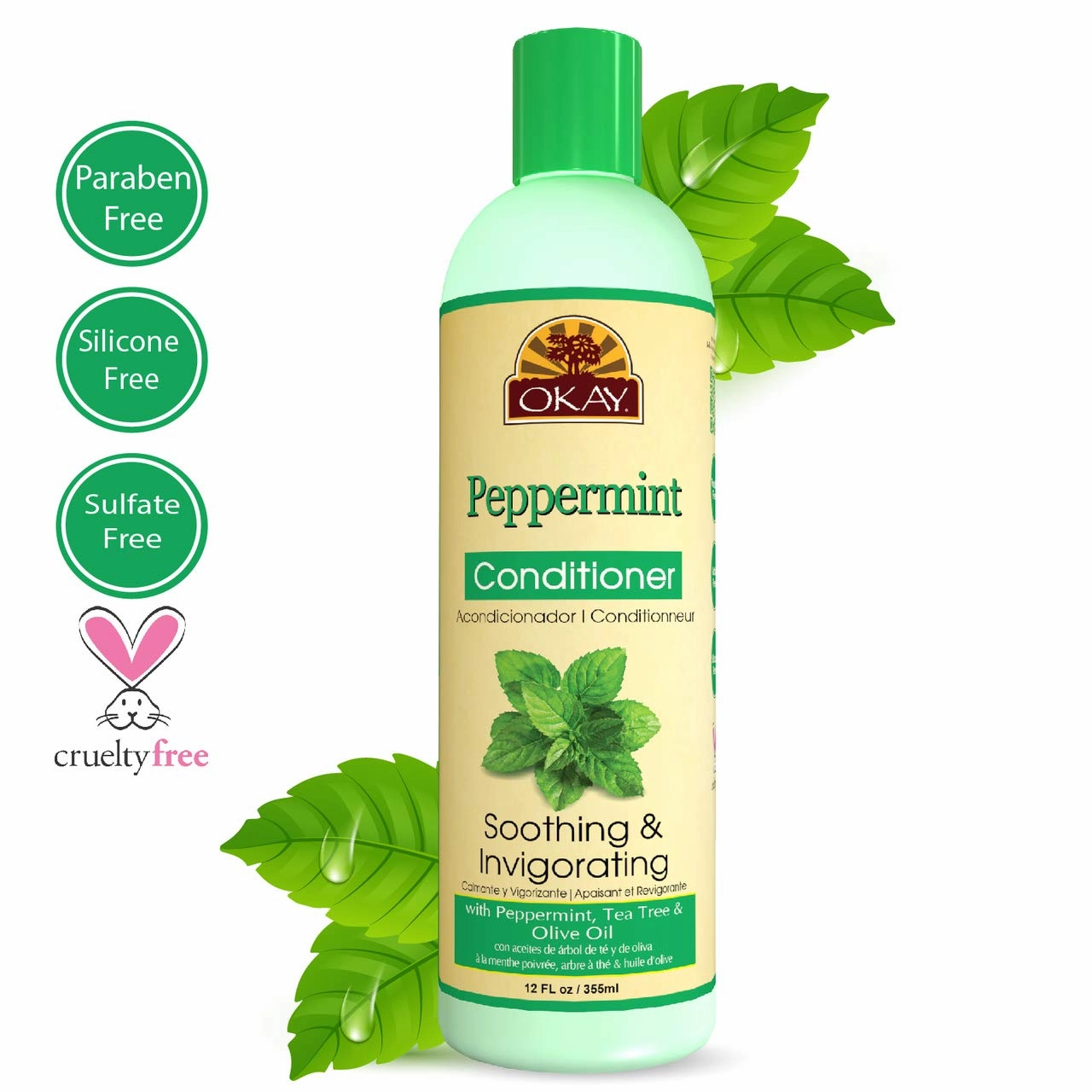 Okay | Soothing And Invigorating Peppermint Conditioner | Helps Refresh, Revitalize, And Add Softness To Hair | Sulfate, Silicone, Paraben Free For All Hair Types and Textures | Made in USA 12oz 355ml