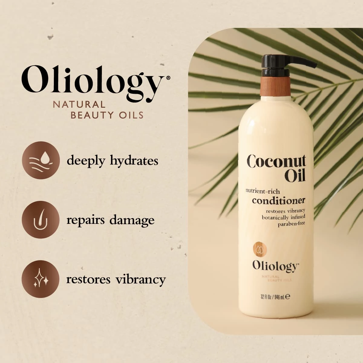 Oliology Coconut Oil Conditioner - Natural Coconut Oil Conditioner Helps Restore Damaged, Lifeless Hair | Provides Intense Shine | Restores Lost Moisture | Made in USA & Paraben Free (32 oz/2 Pack)