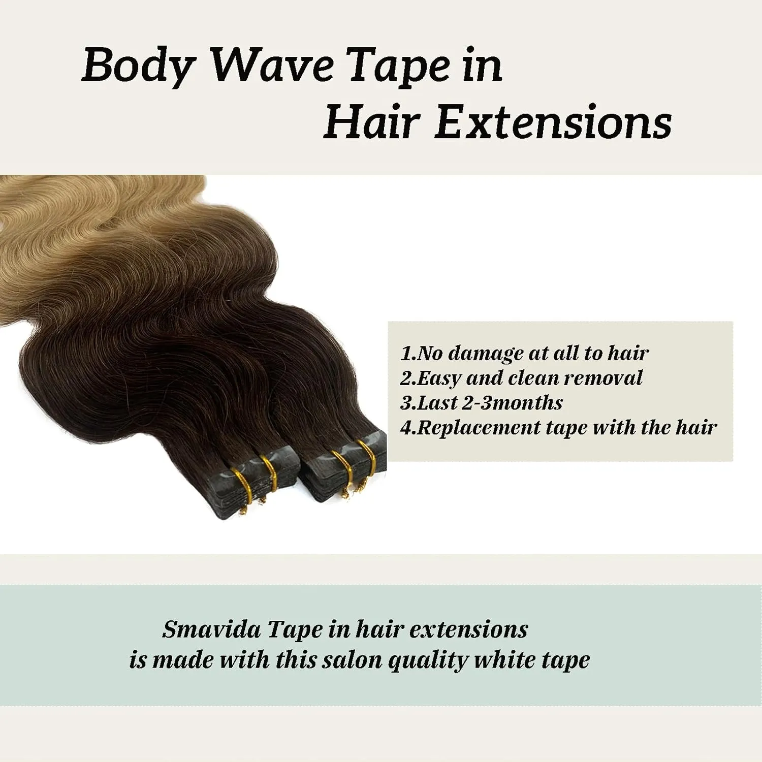 Ombre Blonde Body Wavy Tape in Hair Extensions for Women 16inch Dark Brown Fading to 613 Blonde Tape ins Remy Human Hair Extensions Skin Weft Invisible 20 Pieces 30G