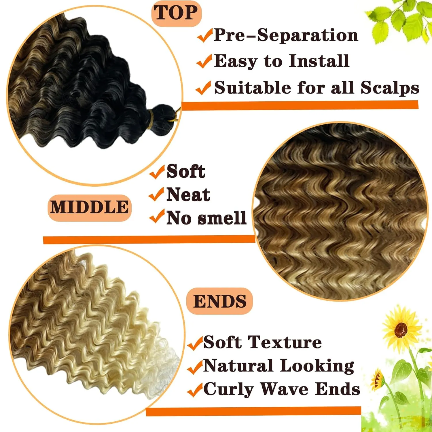 Ombre Ocean Wave Crochet Hair 18 Inch Curly Deep Wave for Bohemian Knotless Braids Water Wave Hair for Women (3 Packs, 1B/27/613#)