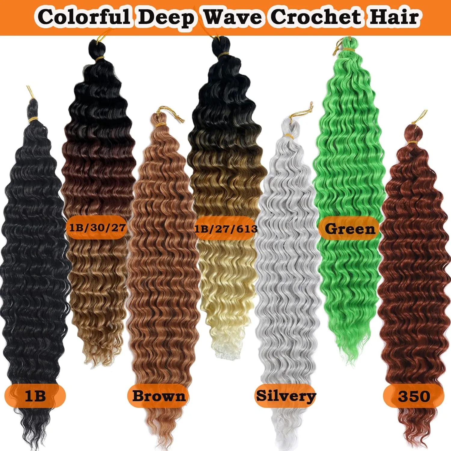 Ombre Ocean Wave Crochet Hair 18 Inch Curly Deep Wave for Bohemian Knotless Braids Water Wave Hair for Women (3 Packs, 1B/27/613#)
