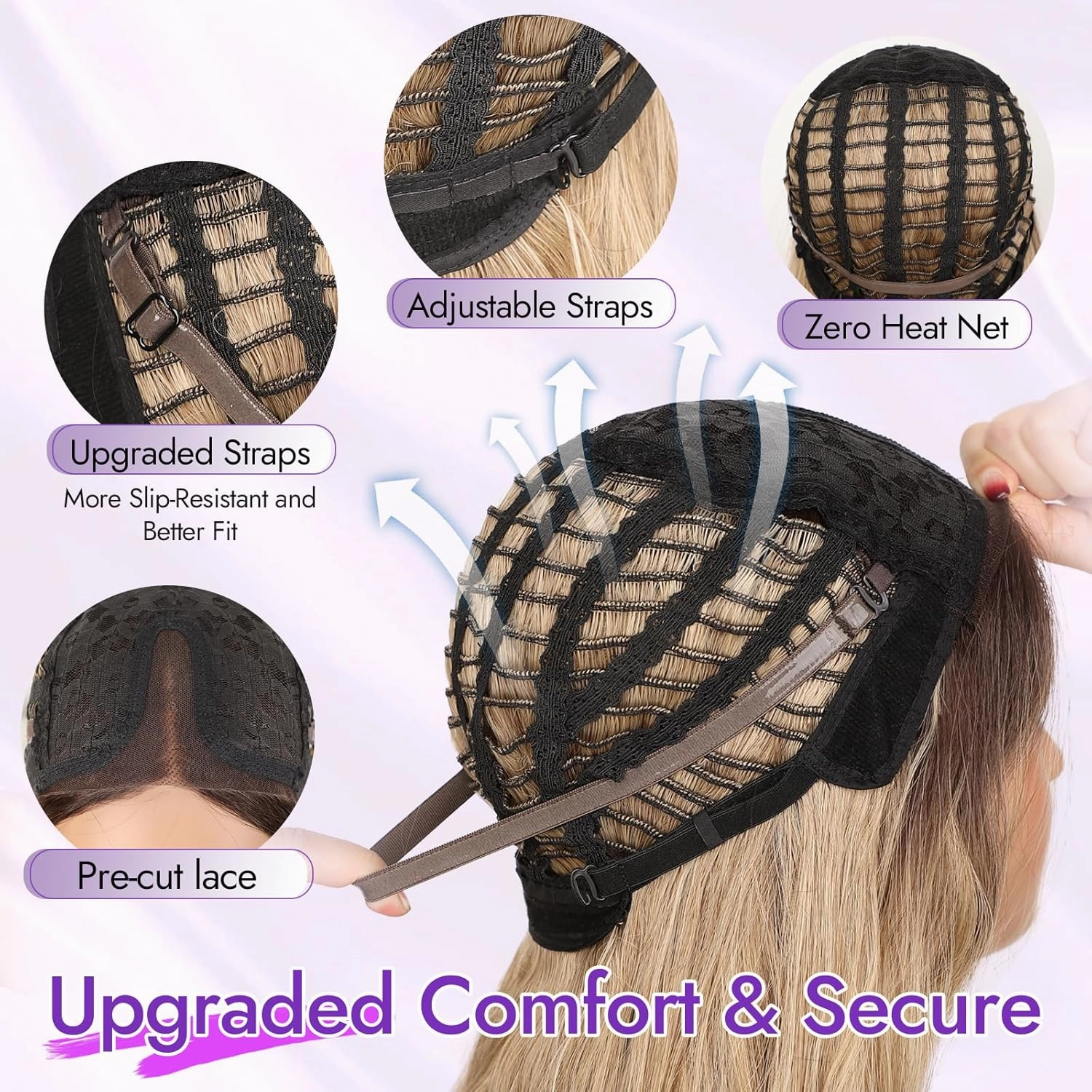 Ombre Blonde Long Wavy Wig for Women, Pre-Cut HD Lace Natural Hairline, Glueless Middle Part, Synthetic Fiber for Daily and Party Use 26Inch