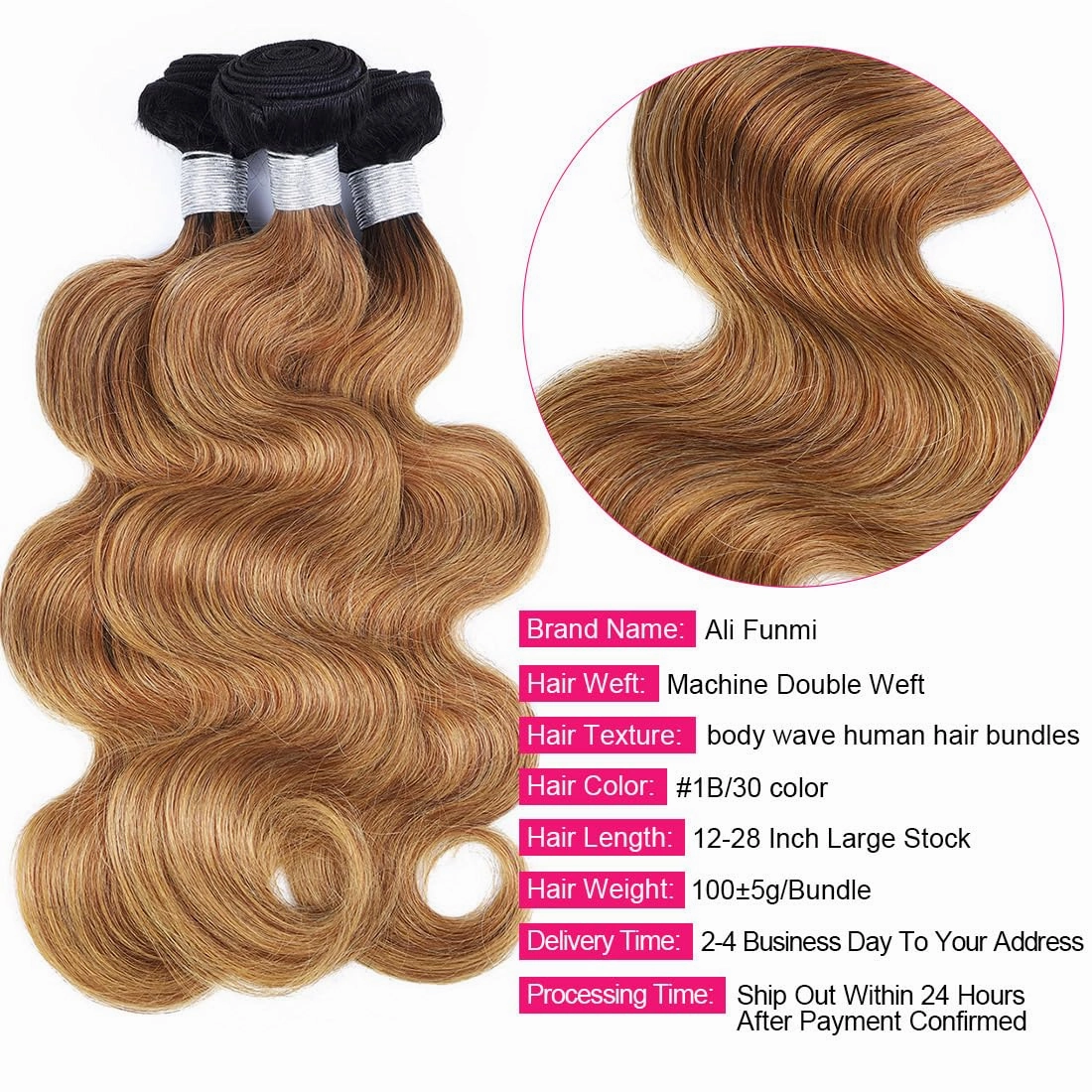 Ombre Brazilian Body Wave 3 Bundles 18 20 22 Inch 100% Unprocessed Remy Virgin Hair Weave Bundles 2 Tone 1B/30# Ombre Human Hair Bundles