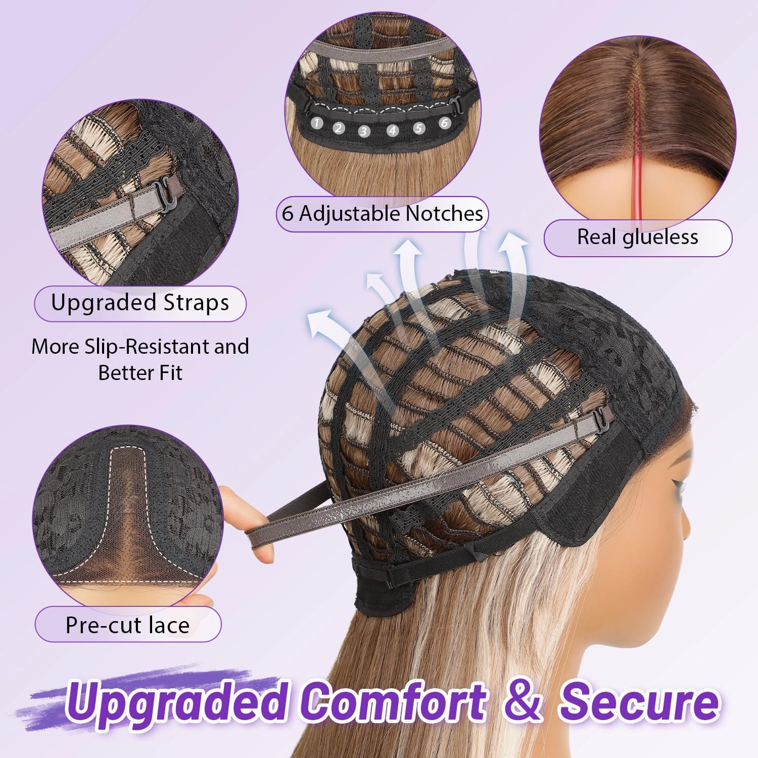 Ombre Light Brown With Blonde Glueless Wigs for Women Pre Cut Synthetic Lace Hairline Long Layered Straight Hairstyle 26 Inch