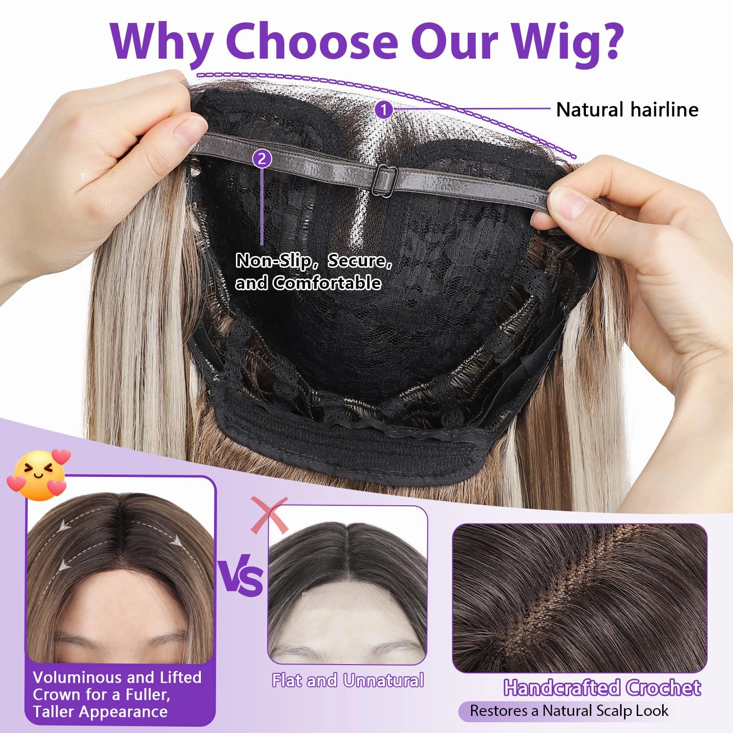 Ombre Light Brown With Blonde Glueless Wigs for Women Pre Cut Synthetic Lace Hairline Long Layered Straight Hairstyle 26 Inch