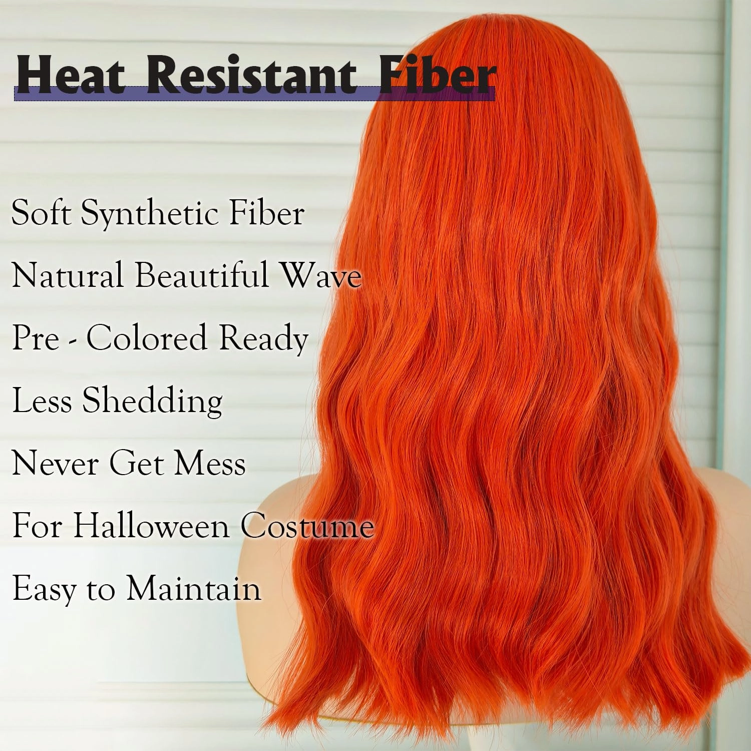 Orange Synthetic Wig with Bangs 16 Inch Shoulder Length Natural Wave Bob Wig for Women Curly Bangs Wigs Heat Resistant Glueless Costume Party Wig for Girls Tangle Free