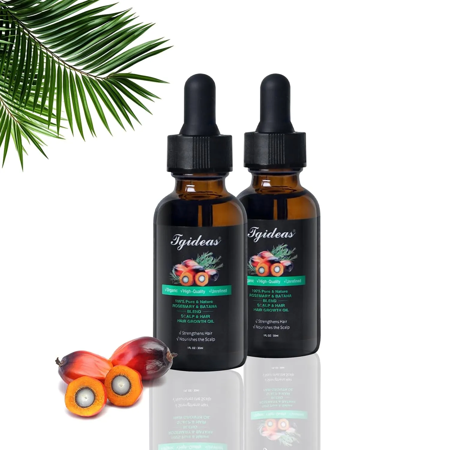 Organic Hair Growth - Rosemary & Batana Oil for Scalp & Hair Strengthening - All Hair Types Treatment Oil - Eyebrow & Eyelash Nourishing - 2 Packs