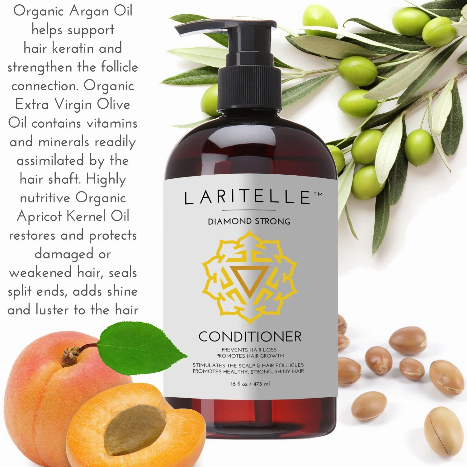 Organic Conditioner 16 oz | Hair Loss Prevention, Anti-Breakage, Split Ends Treatment | Leave-in, Wash-out or Deep Conditioner | NO GMO, Sulfates, Gluten, Alcohol, Parabens, Phthalates