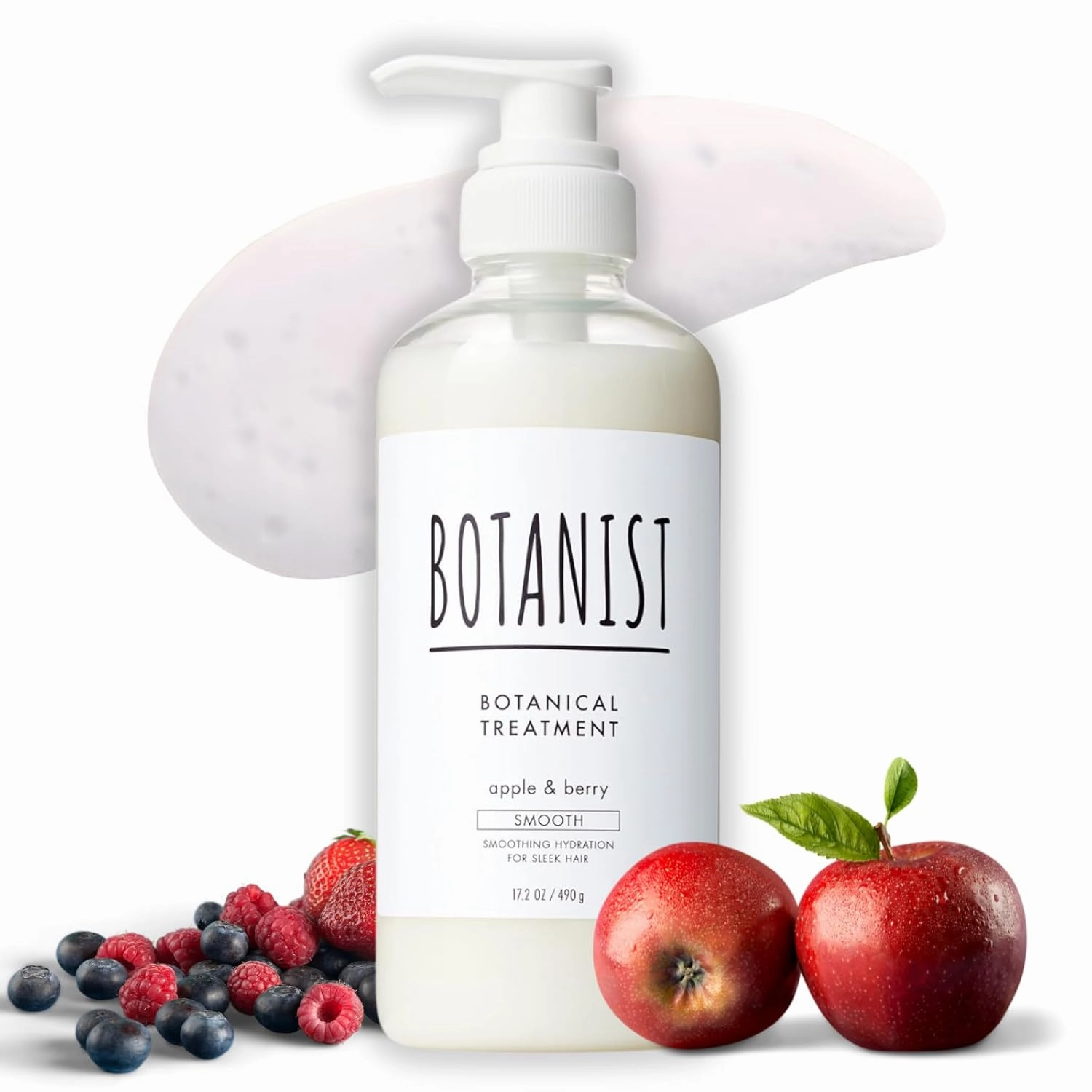 Organic Hair Treatment for Dry & Frizzy Hair Women & Men, Natural Hair Care with Macadamia Nut Oil & Birch Water from Japan, Sulfate & Paraben Free, Smooth, Apple & Berry, 17.2 Oz